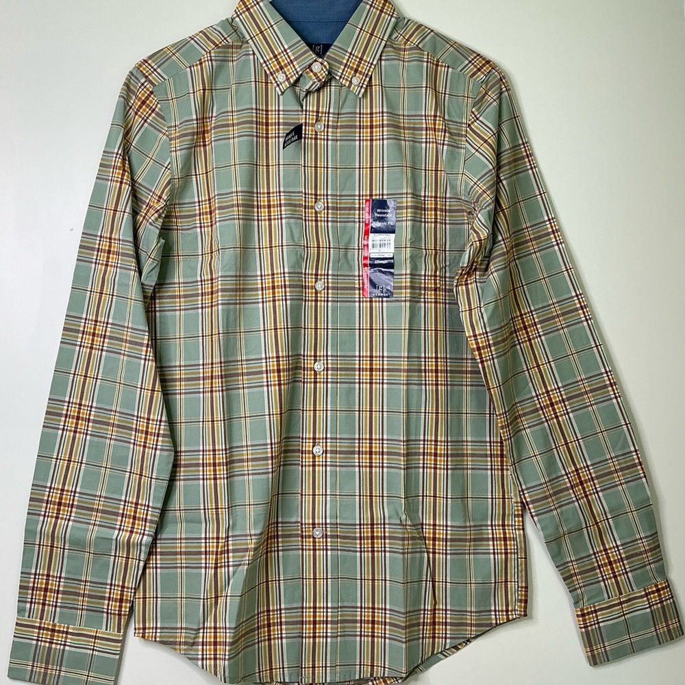 Men’s Small George Poplin Button-Up Shirt Green Long Sleeve Breathable Size XS